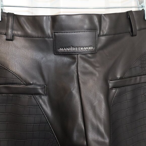 Maniere De Voir Womens Vegan Leather Croc Embossed Lace Up Pants Size 12 NWT - Picture 6 of 13